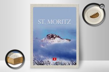 Panneau en bois voyage 30x40cm pcs. Vue de Moritz sur le sommet de la montagne 2