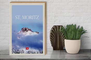 Panneau en bois voyage 30x40cm pcs. Vue de Moritz sur le sommet de la montagne 3