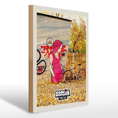 Cartello in legno da viaggio 30x40 cm Berlino street art art dipinto rosa