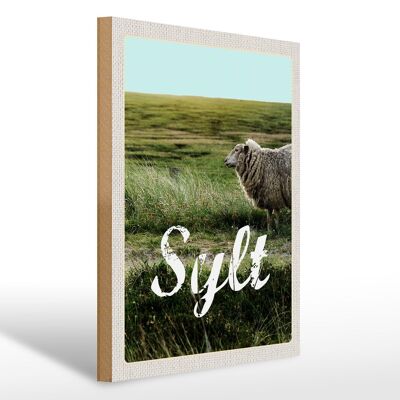 Cartel de madera viaje 30x40cm Sylt isla vacaciones prado ovejas