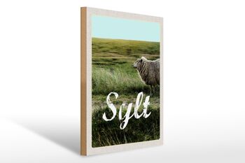 Panneau en bois voyage 30x40cm île de Sylt vacances prairie mouton 1