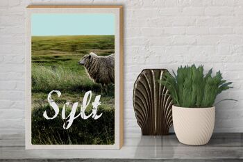 Panneau en bois voyage 30x40cm île de Sylt vacances prairie mouton 3