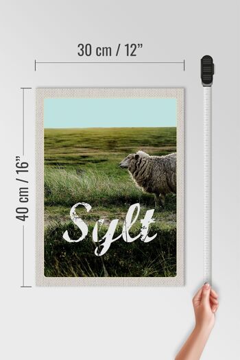 Panneau en bois voyage 30x40cm île de Sylt vacances prairie mouton 4