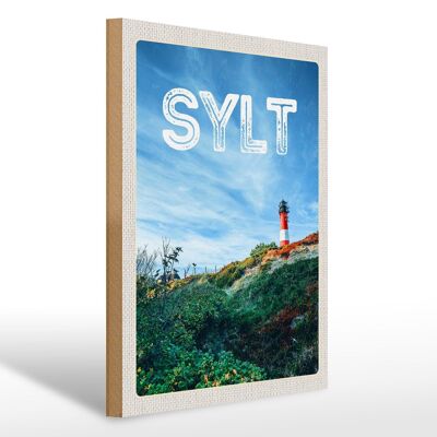Cartello in legno da viaggio 30x40 cm Faro dell'isola di Sylt in Germania
