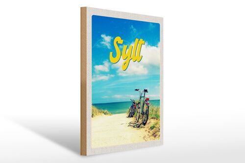 Holzschild Reise 30x40cm Sylt Strand Meer Sand Sommer Fahrrad