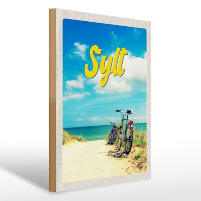 Panneau en bois voyage 30x40cm Sylt plage mer sable été vélo