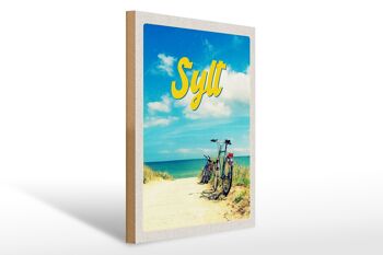 Panneau en bois voyage 30x40cm Sylt plage mer sable été vélo 1