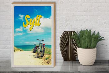 Panneau en bois voyage 30x40cm Sylt plage mer sable été vélo 3