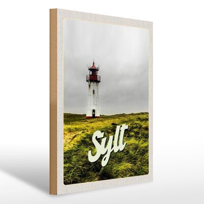 Cartello in legno da viaggio 30x40 cm Prato del faro della spiaggia di Sylt