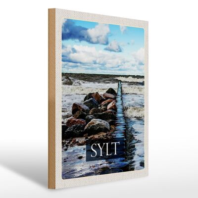 Cartel de madera viaje 30x40cm Sylt isla playa mar flujo y reflujo