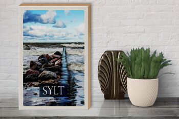 Panneau en bois voyage 30x40cm Sylt île plage mer flux et reflux 3