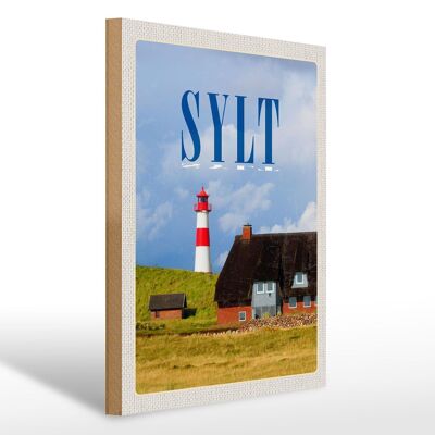 Wooden sign travel 30x40cm Sylt houses roof made of moss lighthouse