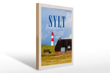 Panneau en bois Voyage 30x40cm Sylt maisons toit en mousse phare 1