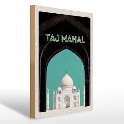 Cartel de madera viaje 30x40cm India Asia Cultura Taj Mahal