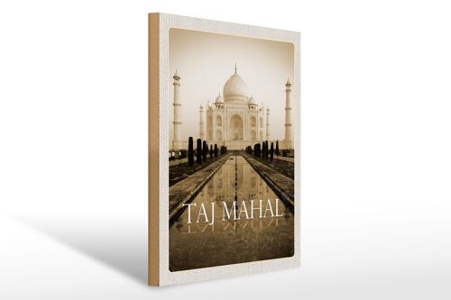 Holzschild Reise 30x40cm Indien schwarz weiß Taj Mahal