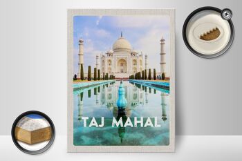 Panneau en bois voyage 30x40cm Inde devant jardin Taj Mahal 2