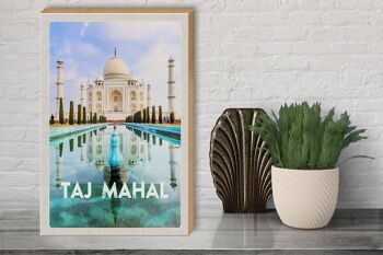 Panneau en bois voyage 30x40cm Inde devant jardin Taj Mahal 3