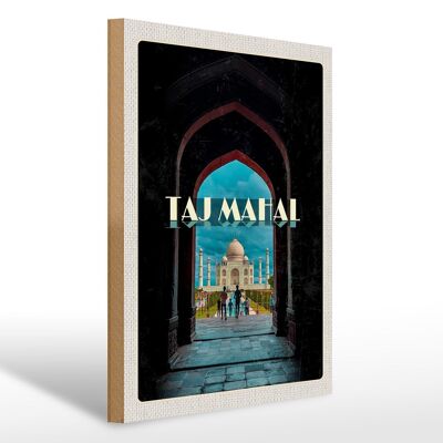 Cartello in legno da viaggio 30x40 cm India Taj Mahal persone