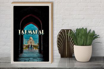 Panneau en bois voyage 30x40cm Inde Taj Mahal people 3