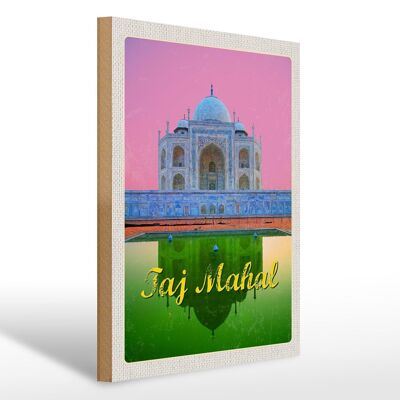 Cartel de madera viaje 30x40cm India Asia Taj Mahal Agra Yamuna