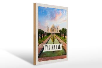 Panneau en bois voyage 30x40cm Inde Taj Mahal Agra arbres de jardin 1