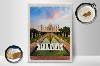 Panneau en bois voyage 30x40cm Inde Taj Mahal Agra arbres de jardin 2
