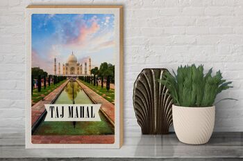 Panneau en bois voyage 30x40cm Inde Taj Mahal Agra arbres de jardin 3