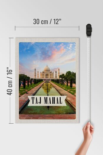 Panneau en bois voyage 30x40cm Inde Taj Mahal Agra arbres de jardin 4