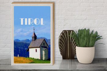 Panneau en bois voyage 30x40cm Église du Tyrol sur la forêt naturelle de montagne 3