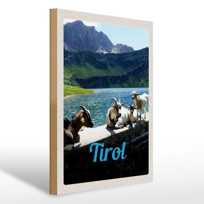Cartello in legno da viaggio 30x40 cm Tirolo Austria capre acqua natura