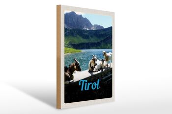 Panneau en bois voyage 30x40cm Tyrol Autriche chèvres eau nature 1