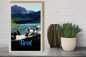 Panneau en bois voyage 30x40cm Tyrol Autriche chèvres eau nature 3