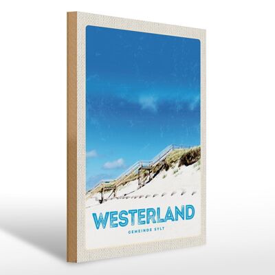 Panneau en bois voyage 30x40cm Passerelle plage Westerland Sylt