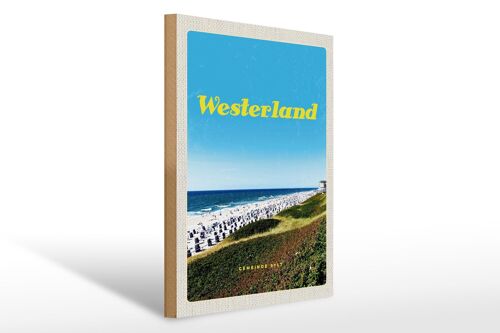 Holzschild Reise 30x40cm Westerland Strand Meer Strandkörbe