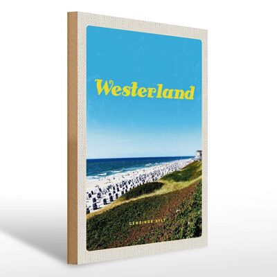 Cartel de madera viaje 30x40cm Westerland playa mar sillas de playa