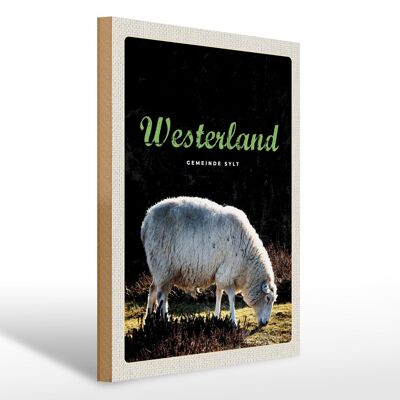 Holzschild Reise 30x40cm Westerland Natur Tiere Schafe Wiese