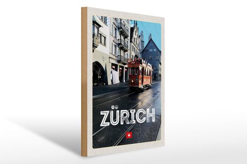 Holzschild Reise 30x40cm Zürich Schweiz Straßenbahn