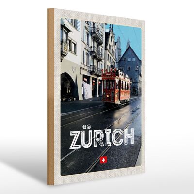 Holzschild Reise 30x40cm Zürich Schweiz Straßenbahn