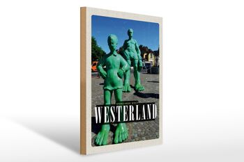 Panneau en bois voyage 30x40cm Sculpture Westerland géant voyageur 1