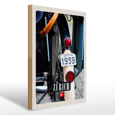 Cartel de madera viaje 30x40cm Bicicleta Zurich 1939 Europa