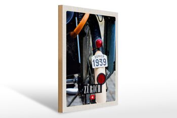 Panneau en bois voyage 30x40cm Zurich vélo 1939 Europe 1