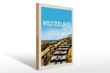Panneau en bois voyage 30x40cm Passerelle Westerland sur la plage sortie en mer 1
