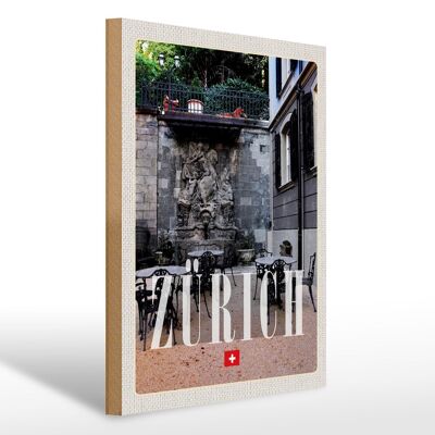 Cartello in legno da viaggio 30x40 cm Zurigo Svizzera architettura scultura