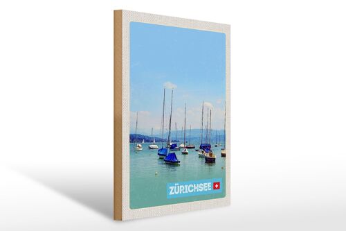 Holzschild Reise 30x40cm Zürich Boote auf dem Zürichsee Sommer