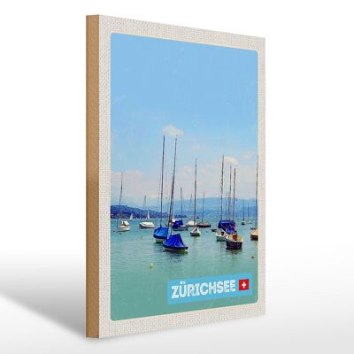 Holzschild Reise 30x40cm Zürich Boote auf dem Zürichsee Sommer