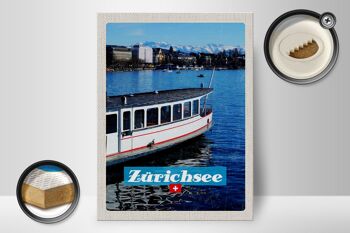 Panneau en bois voyage 30x40cm Zurich bateau bateau lac ville montagnes 2