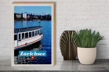 Panneau en bois voyage 30x40cm Zurich bateau bateau lac ville montagnes 3