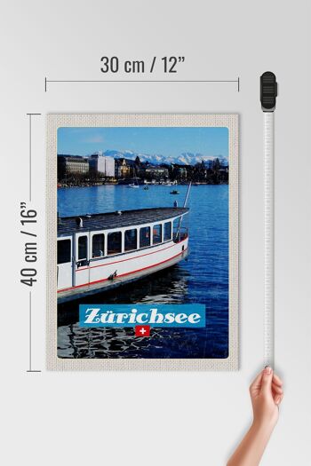 Panneau en bois voyage 30x40cm Zurich bateau bateau lac ville montagnes 4