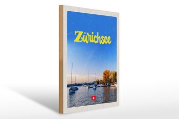 Panneau en bois voyage 30x40cm Zurich lac nature bateaux excursion en bateau 1