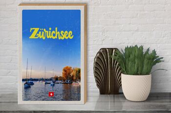 Panneau en bois voyage 30x40cm Zurich lac nature bateaux excursion en bateau 3